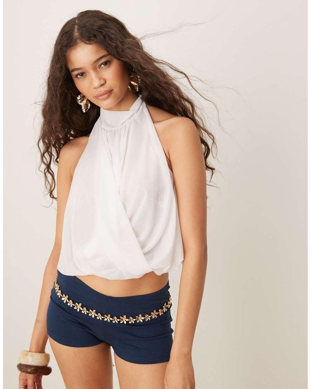 ASOS Blue Drape Halter Neck Top
