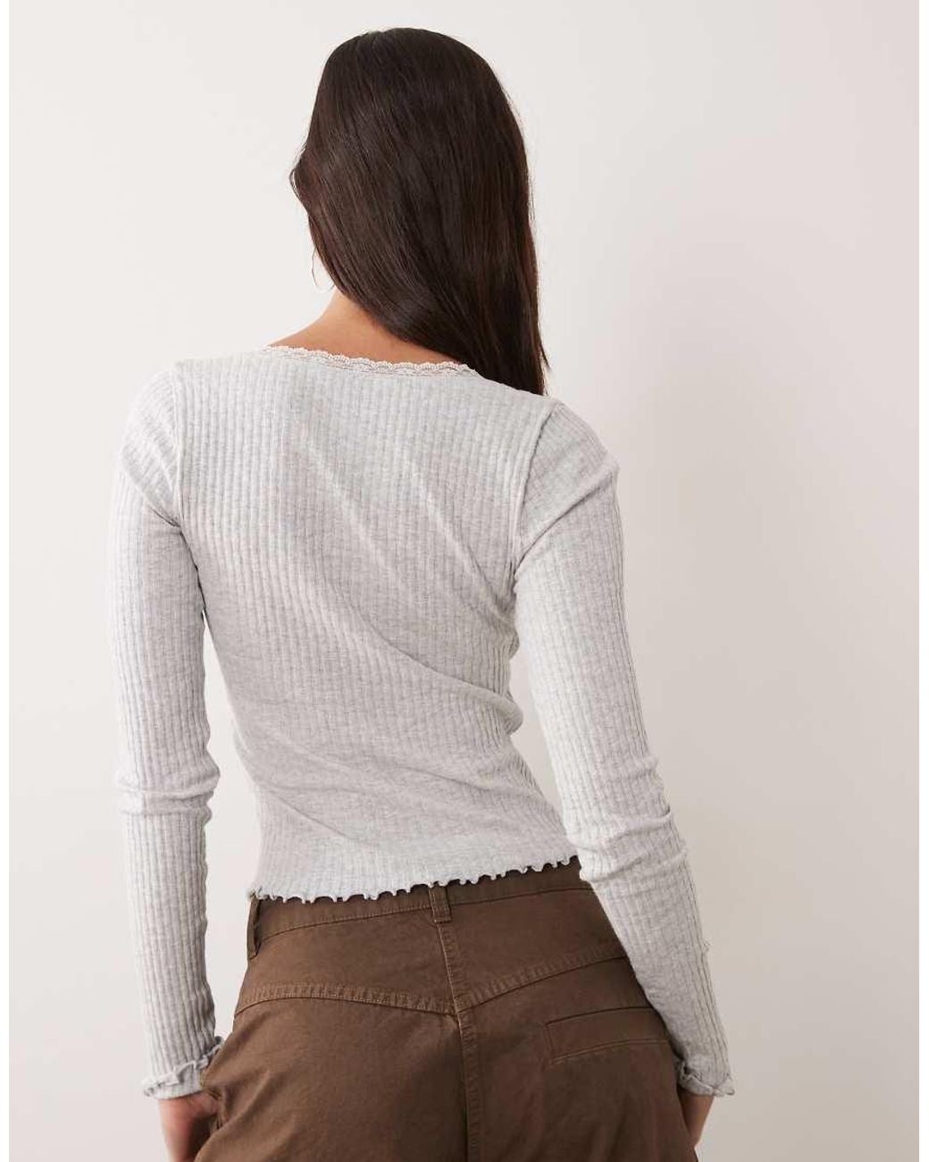 Miss Selfridge Gray Pointelle Square Neck Top