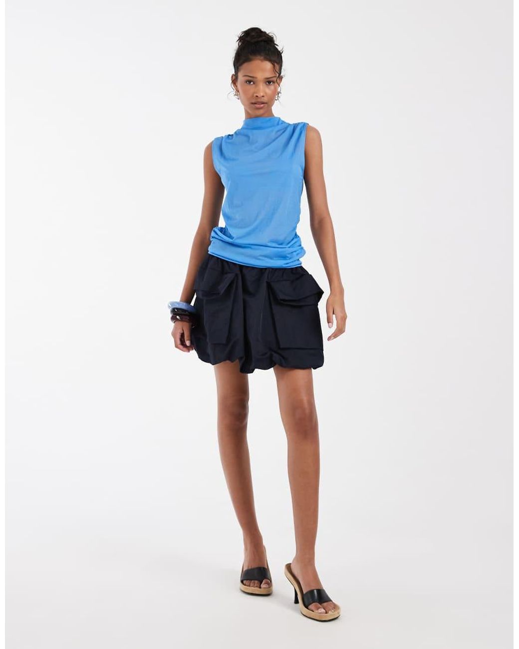 & Other Stories Blue Sheer Draped Sleeveless Top