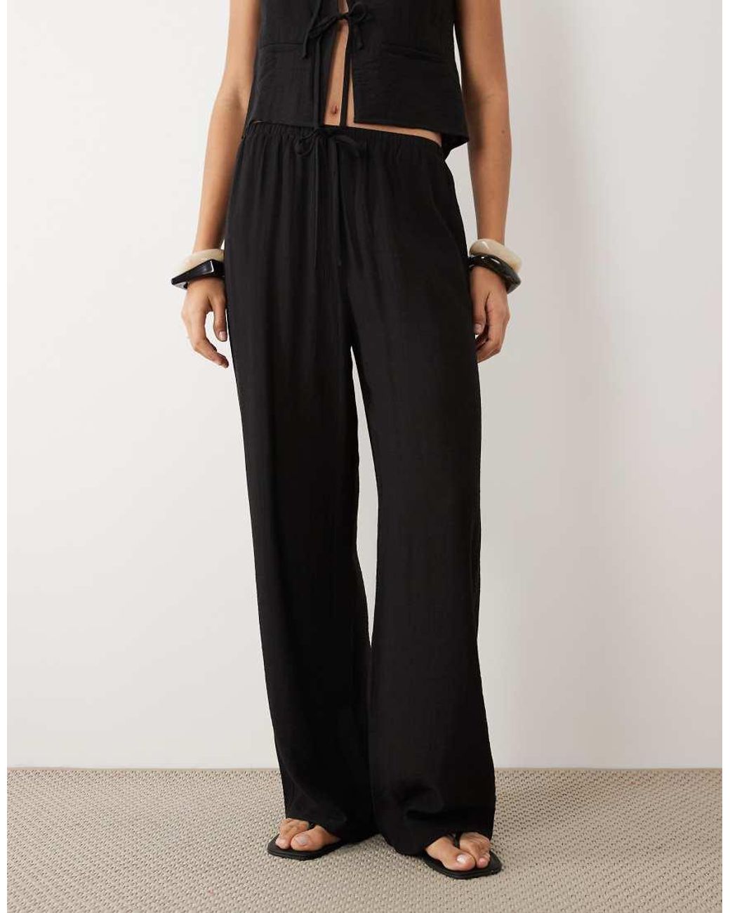 Kaiia Black Exclusive Wide Leg Pants With Linen