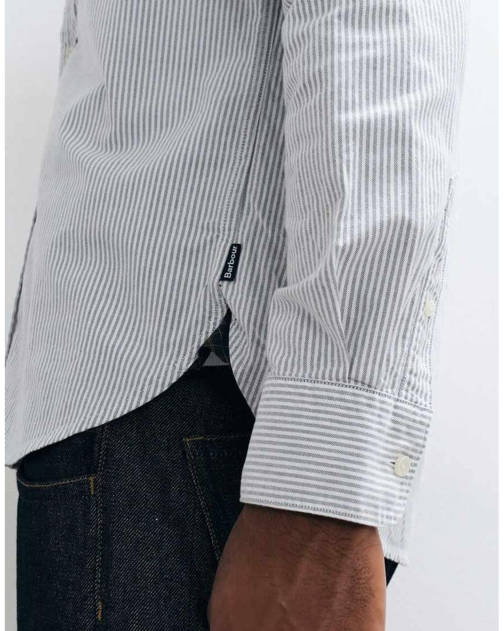 Barbour White Authentic Oxford Long Sleeve Stripe Shirt for men