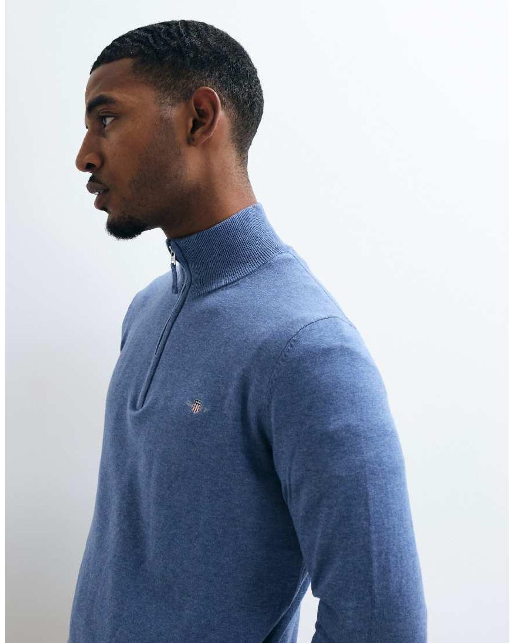 Gant Blue Classic Cotton Half Zip Sweatshirt for men