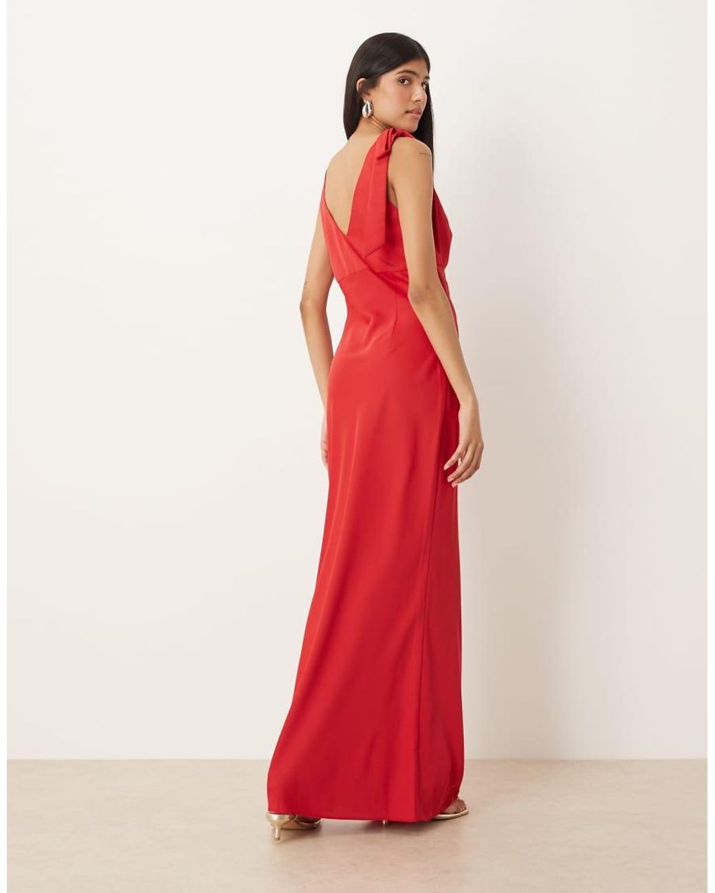 Pretty Lavish Red Piper Bow Shoulder Maxi Dress