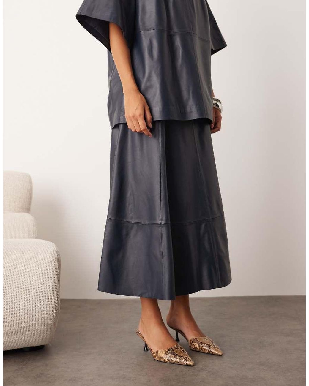 ARRANGE Blue Leather Full Circle Skirt