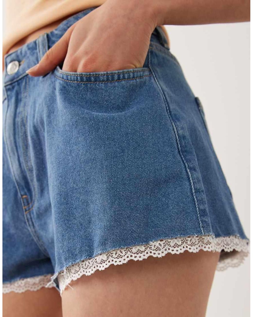 Miss Selfridge Blue Scallop Hem Denim Mom Shorts