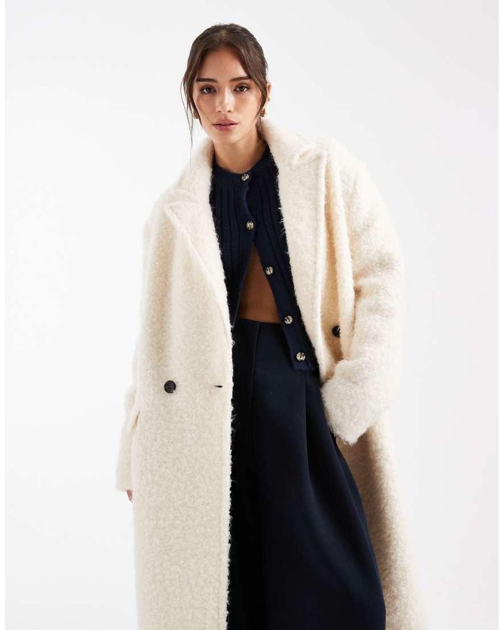 ASOS White Wool Rich Textured Oversized Dad Coat