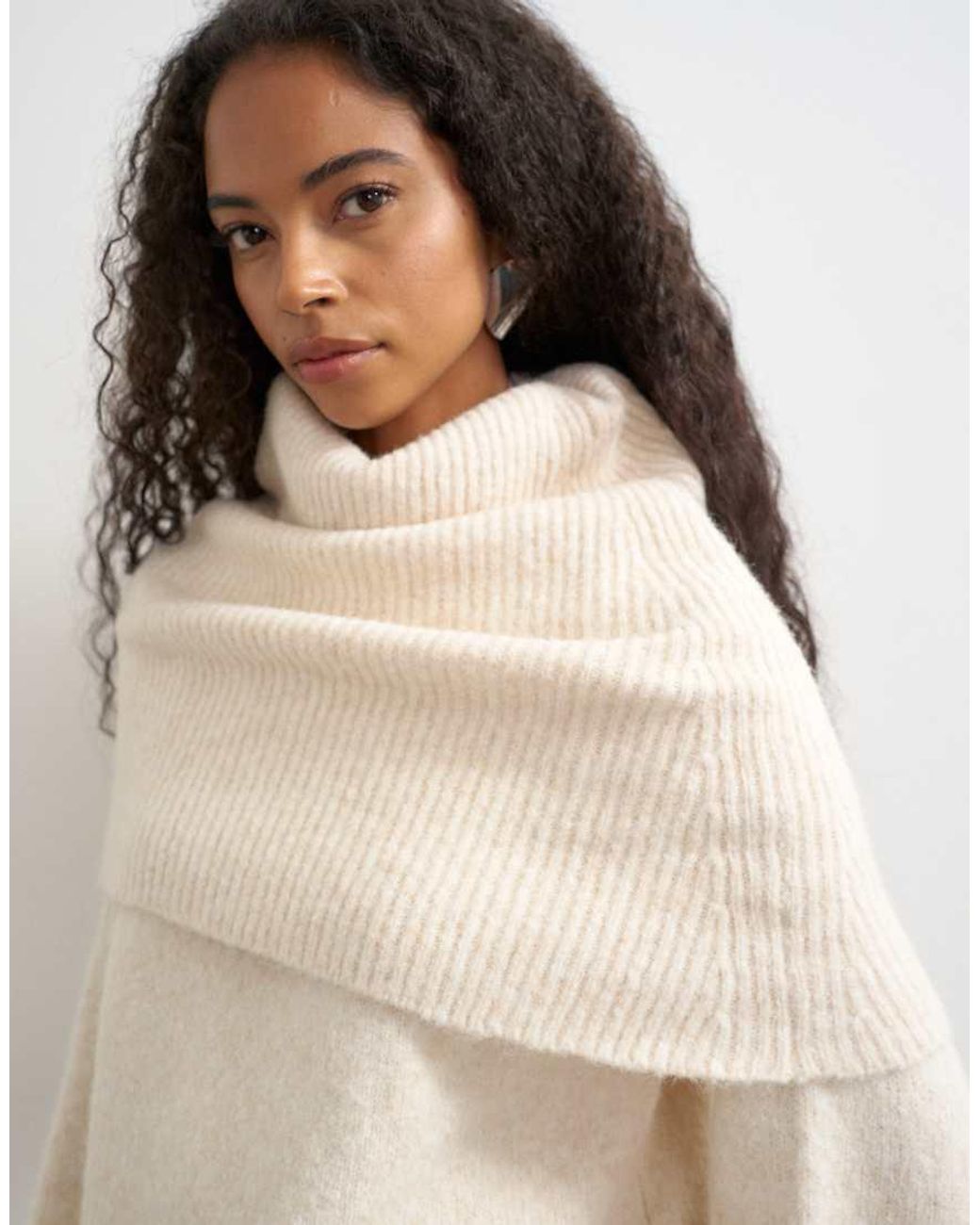 TOPSHOP Natural Knitted Wool Blend Deep Fold Bardot Jumper