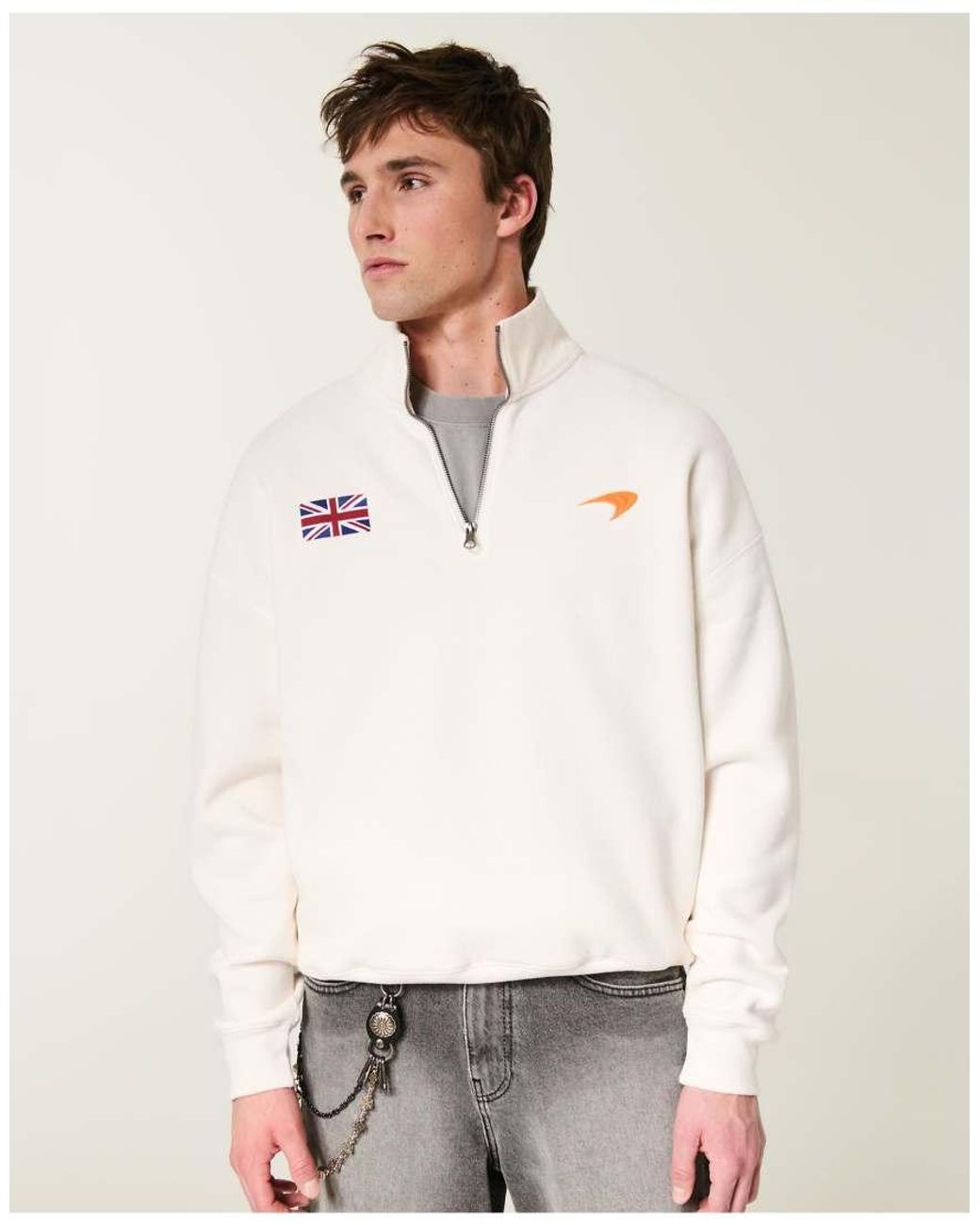 Hollister Natural Boxy Quarter-Zip Mclaren Sweatshirt for men
