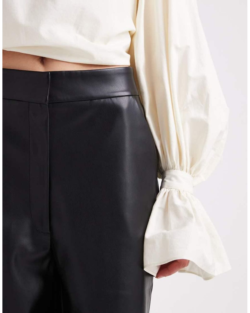 ASOS White Faux Leather Straight Minimal Trouser
