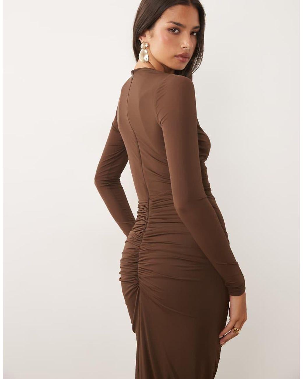 Forever New Natural Slinky High Neck Drape Detail Maxi Dress