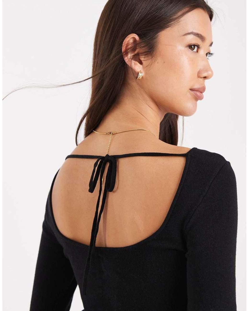 ASOS Black Knitted Tie Back Fine Gauge Top