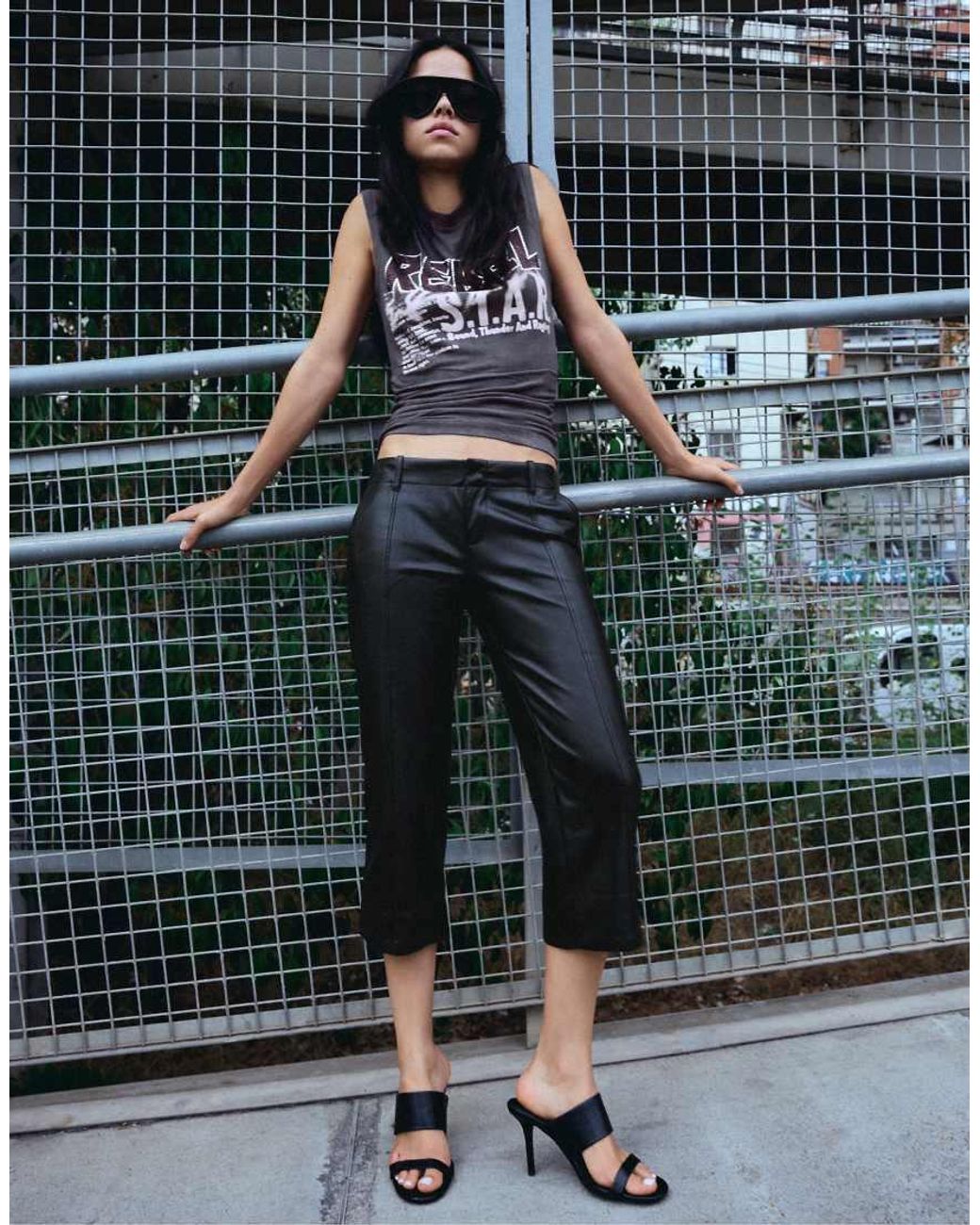 Bershka Green Leather-effect Capris
