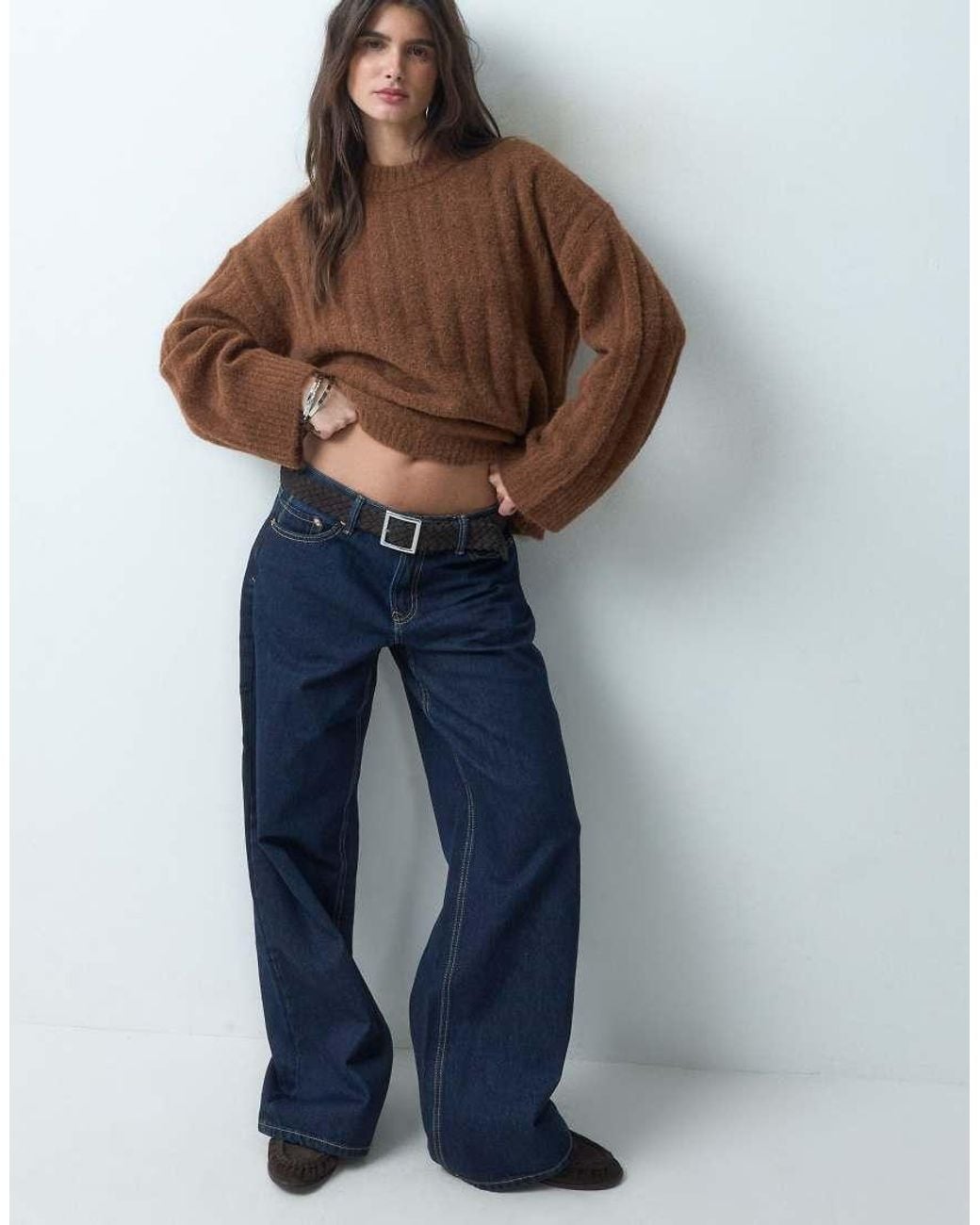 ASOS Brown Relaxed Rib Crew Neck Knitted Jumper