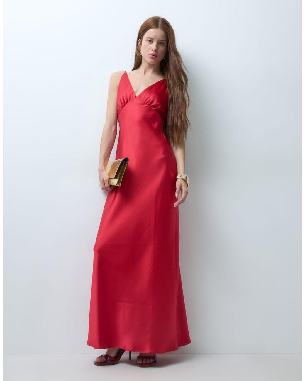 Miss Selfridge Red Satin Tie Back Maxi Dress
