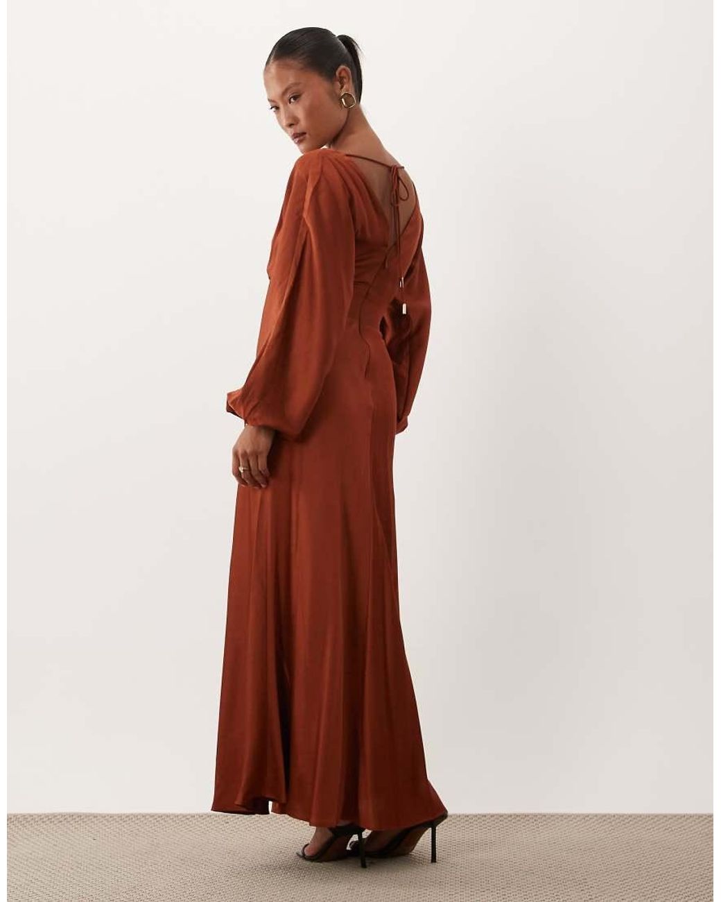 Forever New Red Satin V Neck Batwing Slit Front Maxi Dress
