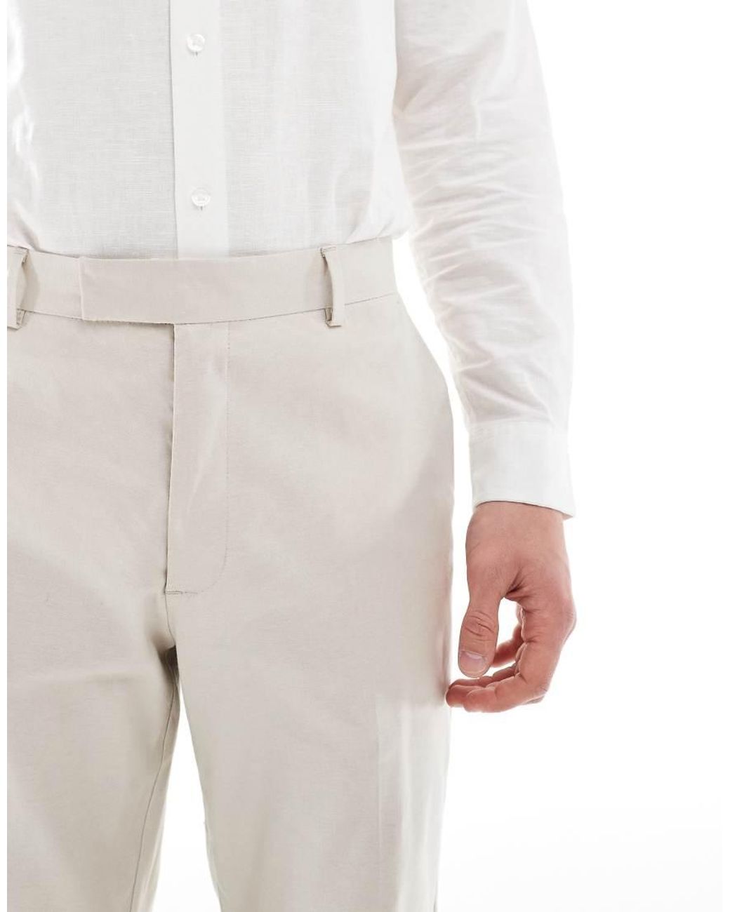 ASOS White Straight Suit Pants With Linen for men