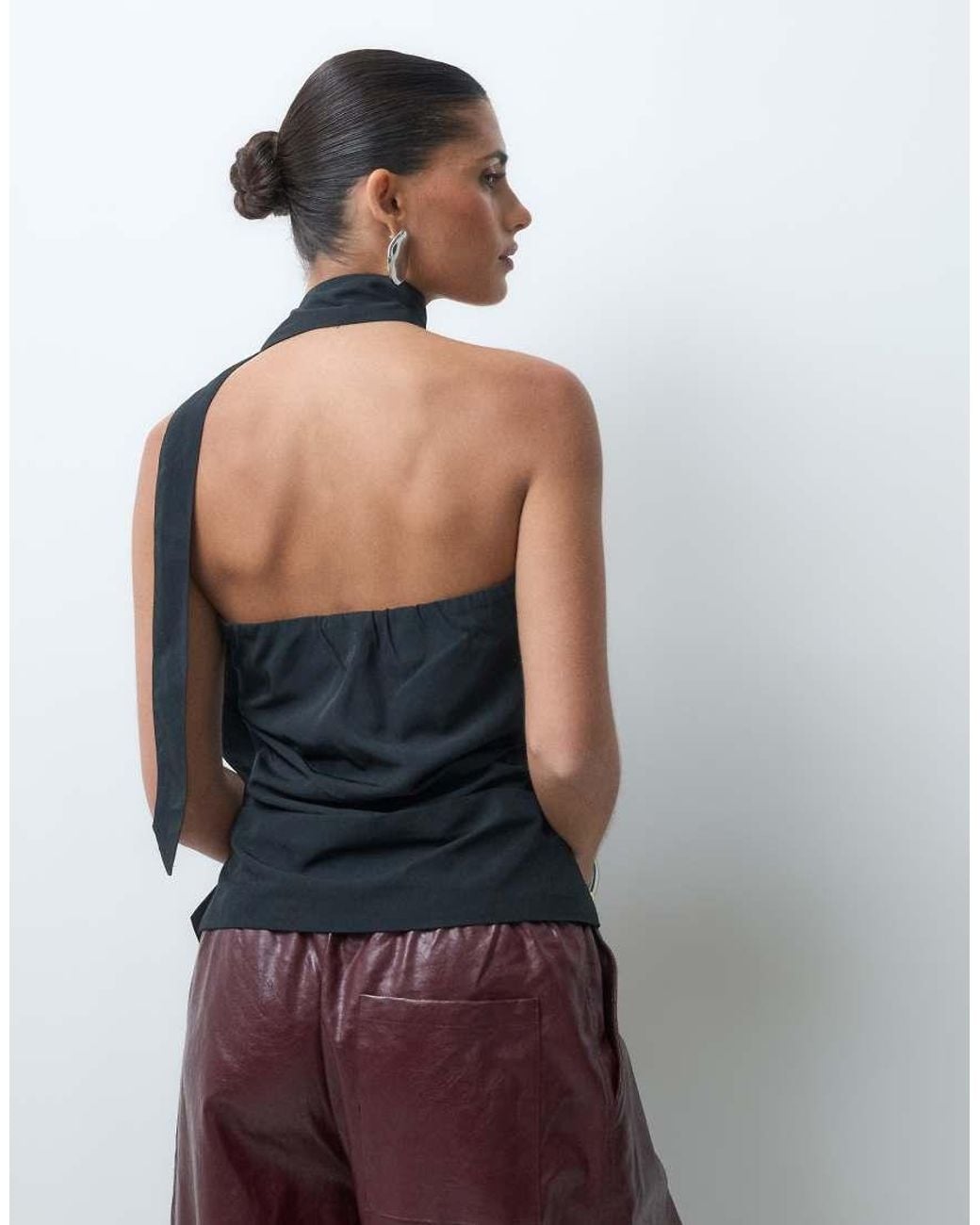 JJXX Black Ruched Bandeau Top With Scarf Detail