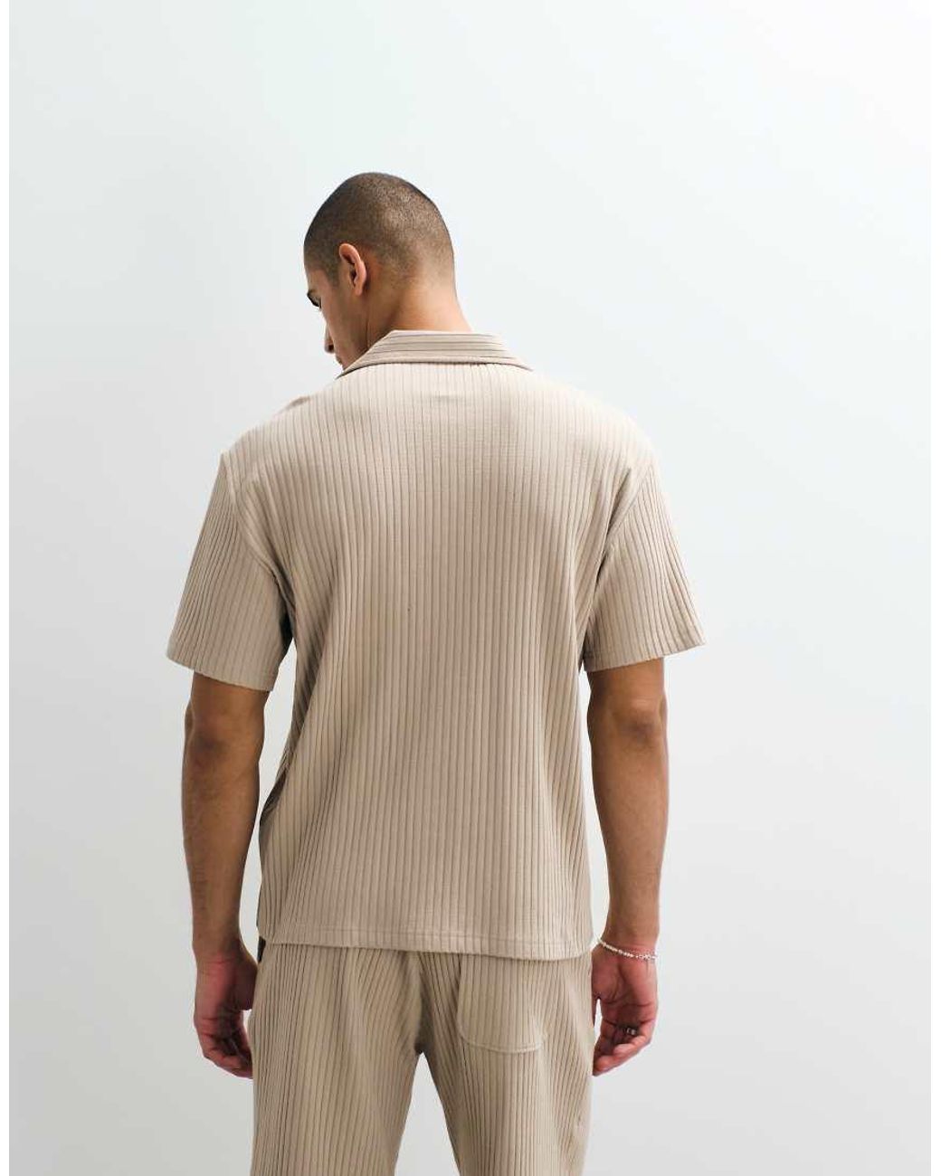 SELECTED Natural Co-ord Ribbed Short Sleeve Shirt for men