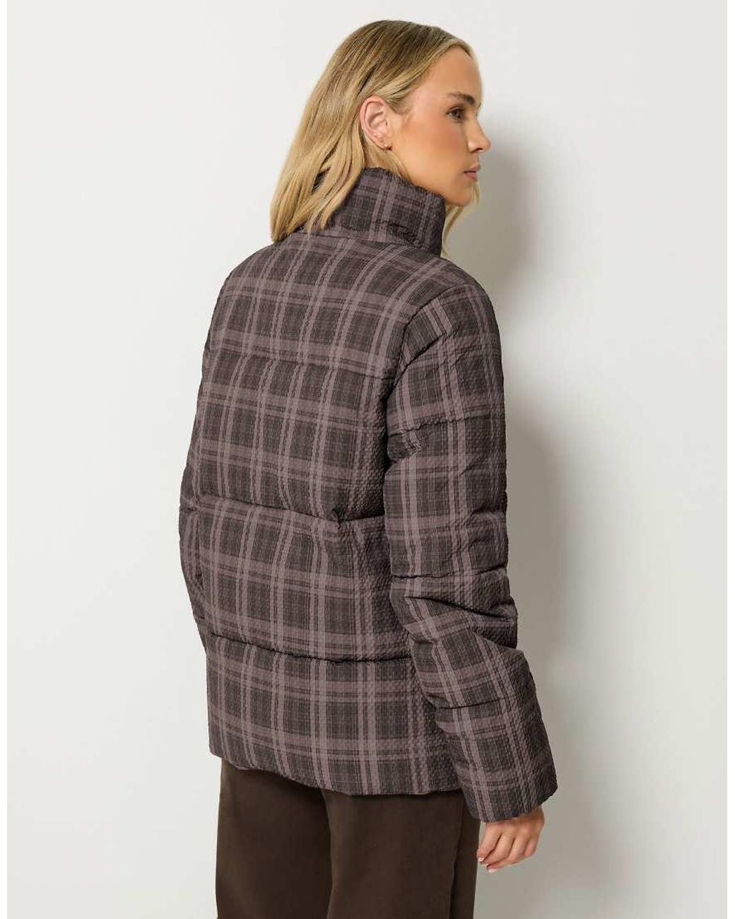 Long Tall Sally Brown Check Crinkle Padded Coat