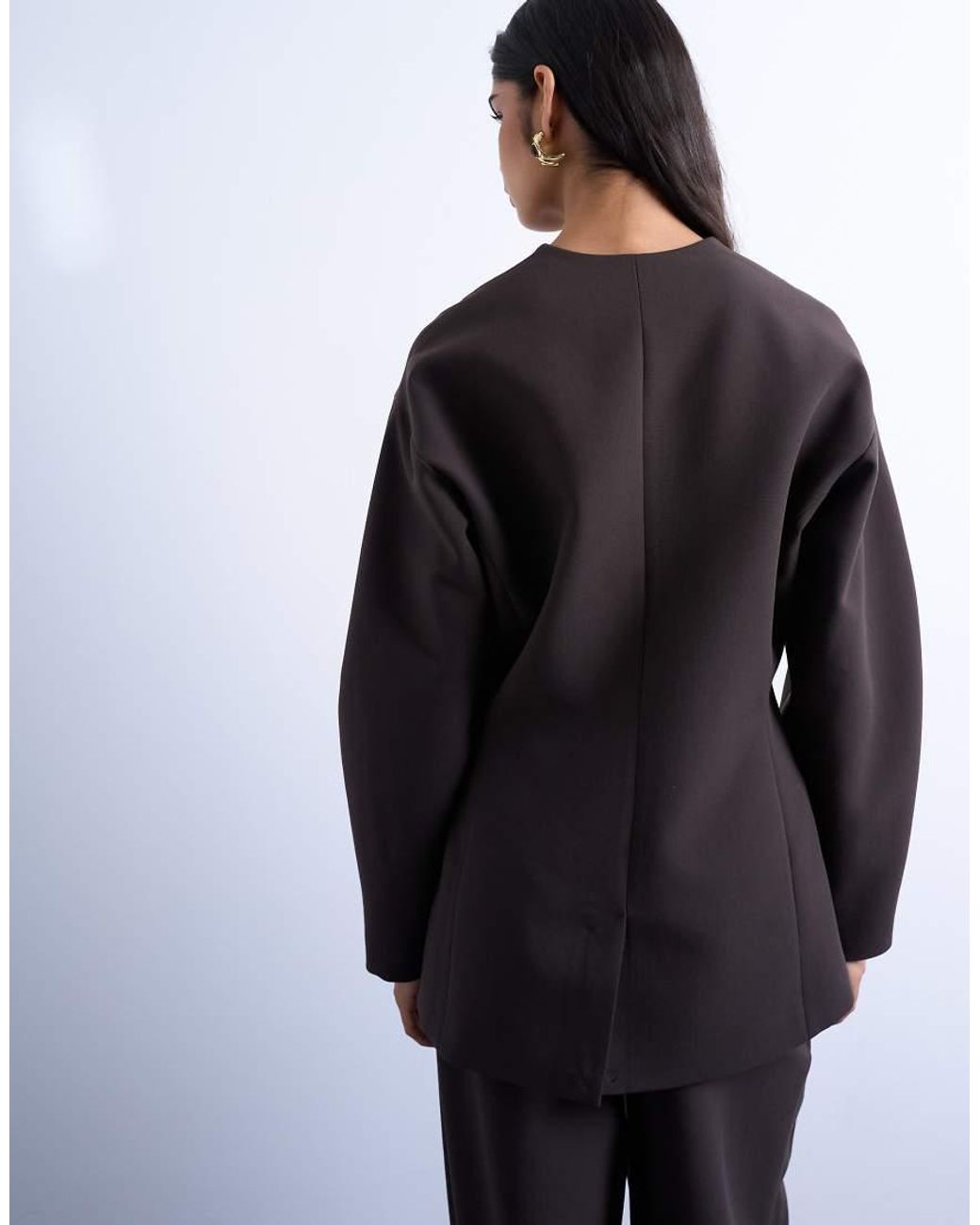 TOPSHOP Blue Ovoid Collarless Suit Blazer