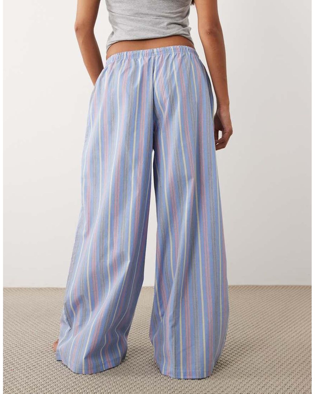 ASOS Blue Asos Design Petite Fine Stripe Woven Pyjama Trouser