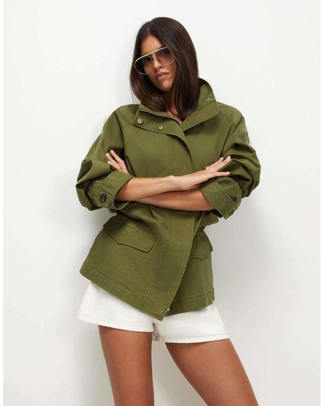 River Island Green Drop Hem Drawstring Utility Jacket