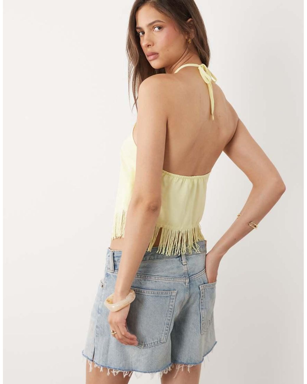 Motel White Junaya Halter Fringe Top