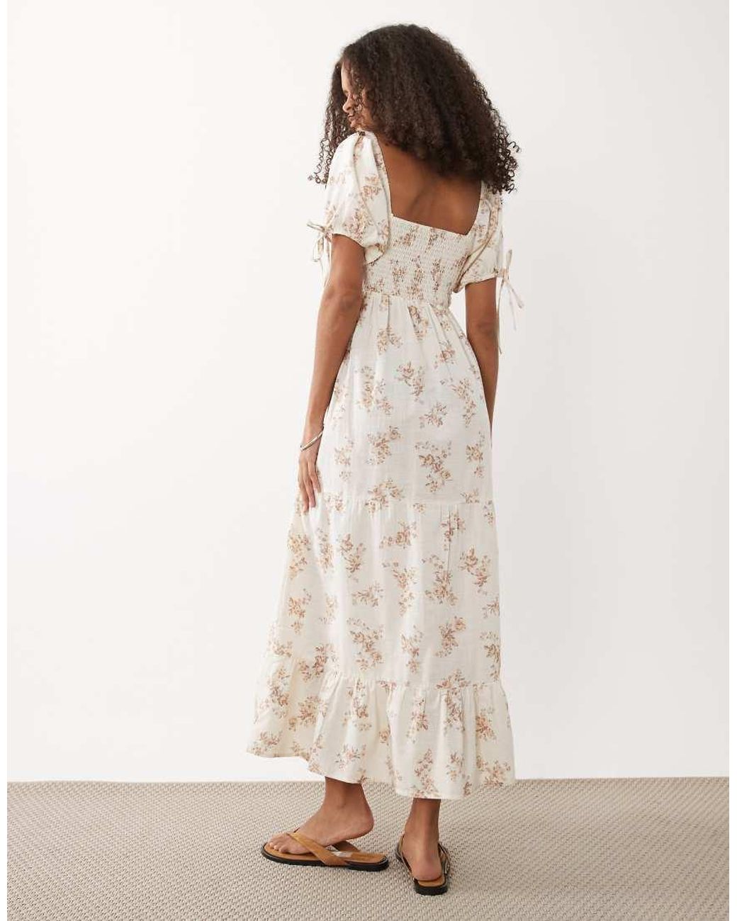 Wednesday's Girl Natural Wednesdays Girl Tiered Shirred Detail Smock Midaxi Dress