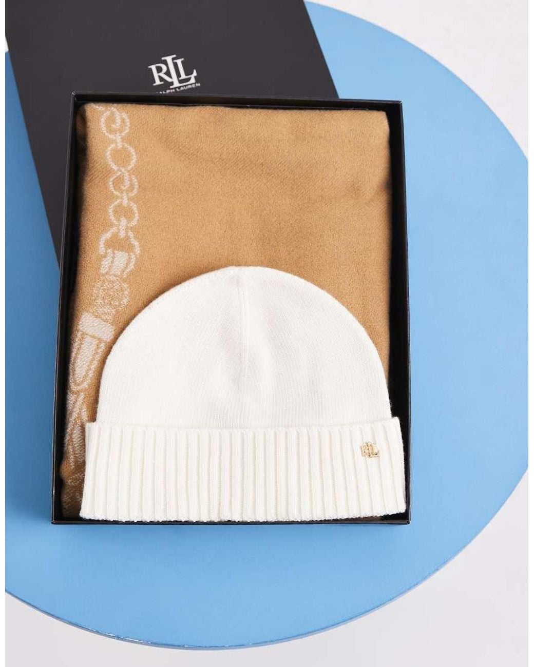 Ralph Lauren Blue Woven Hat And Scarf Gift Set