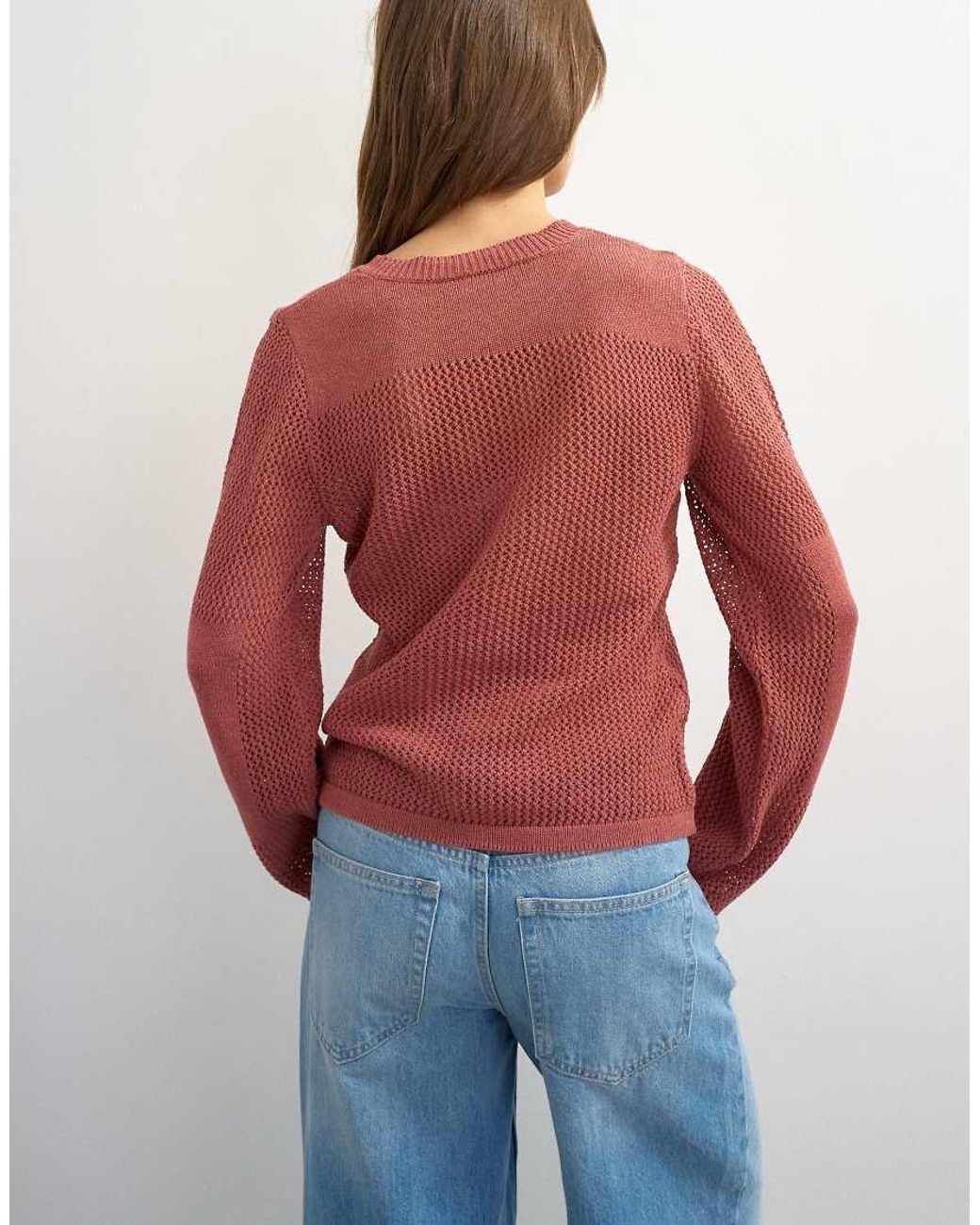 TOPSHOP Red Knitted Fine Gauge Henley Top