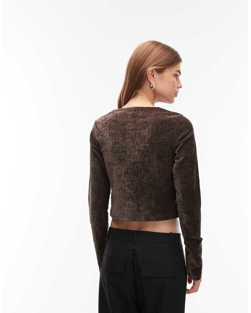 ASOS Black Textured Velvet Button Through Top