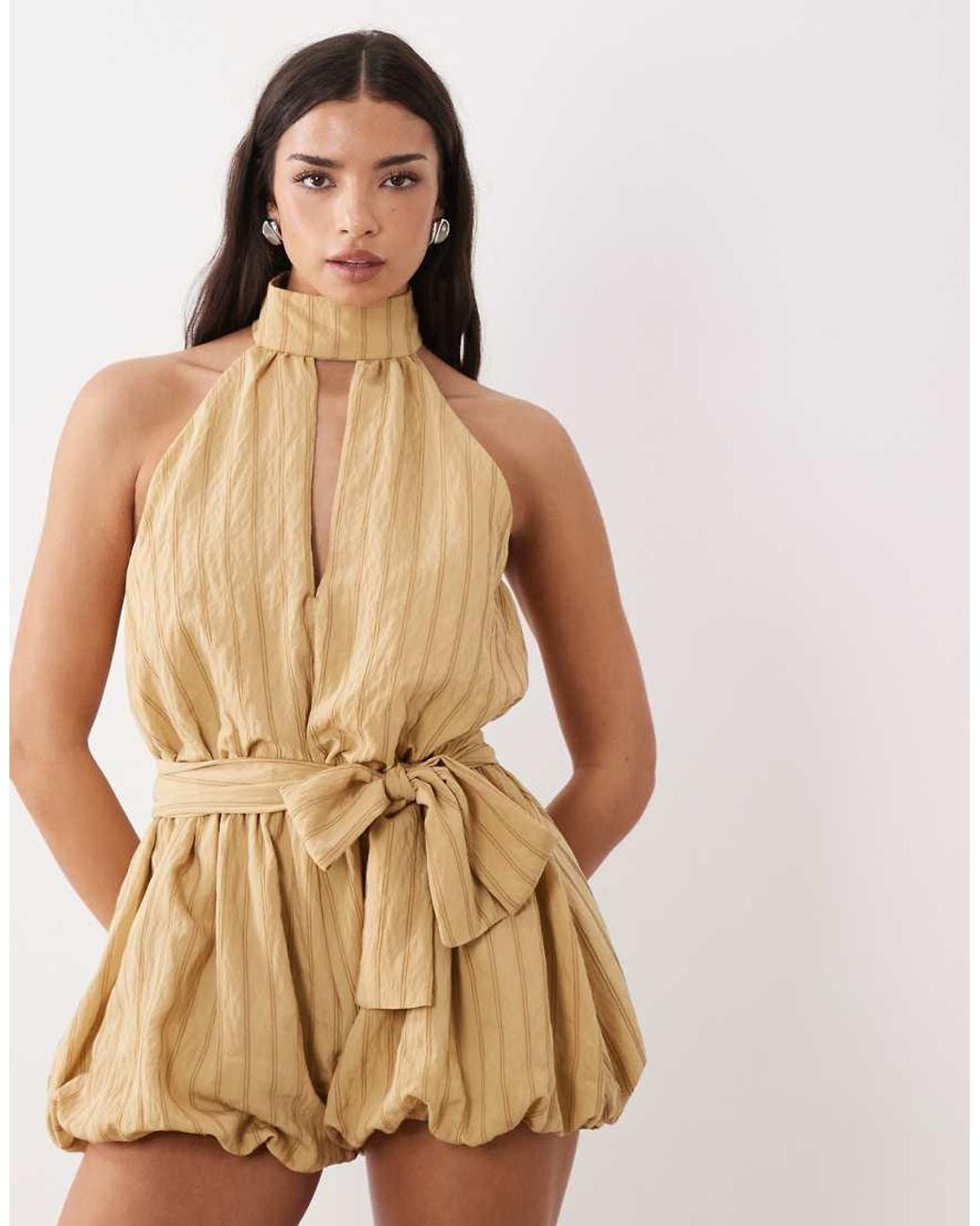ASOS Natural Halter Neck Romper With Bloomer Shorts