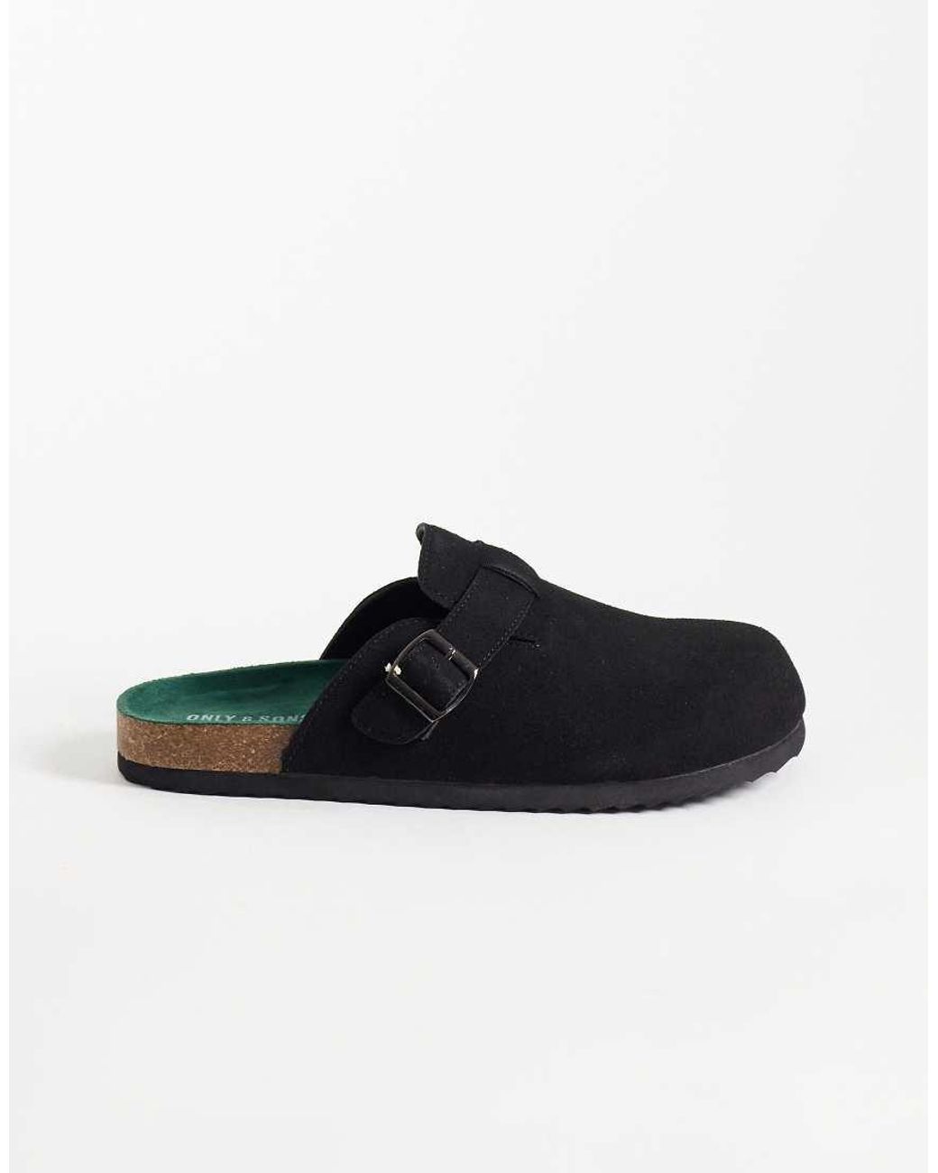 Only & Sons Black Faux Suede Clogs With Buckle for men