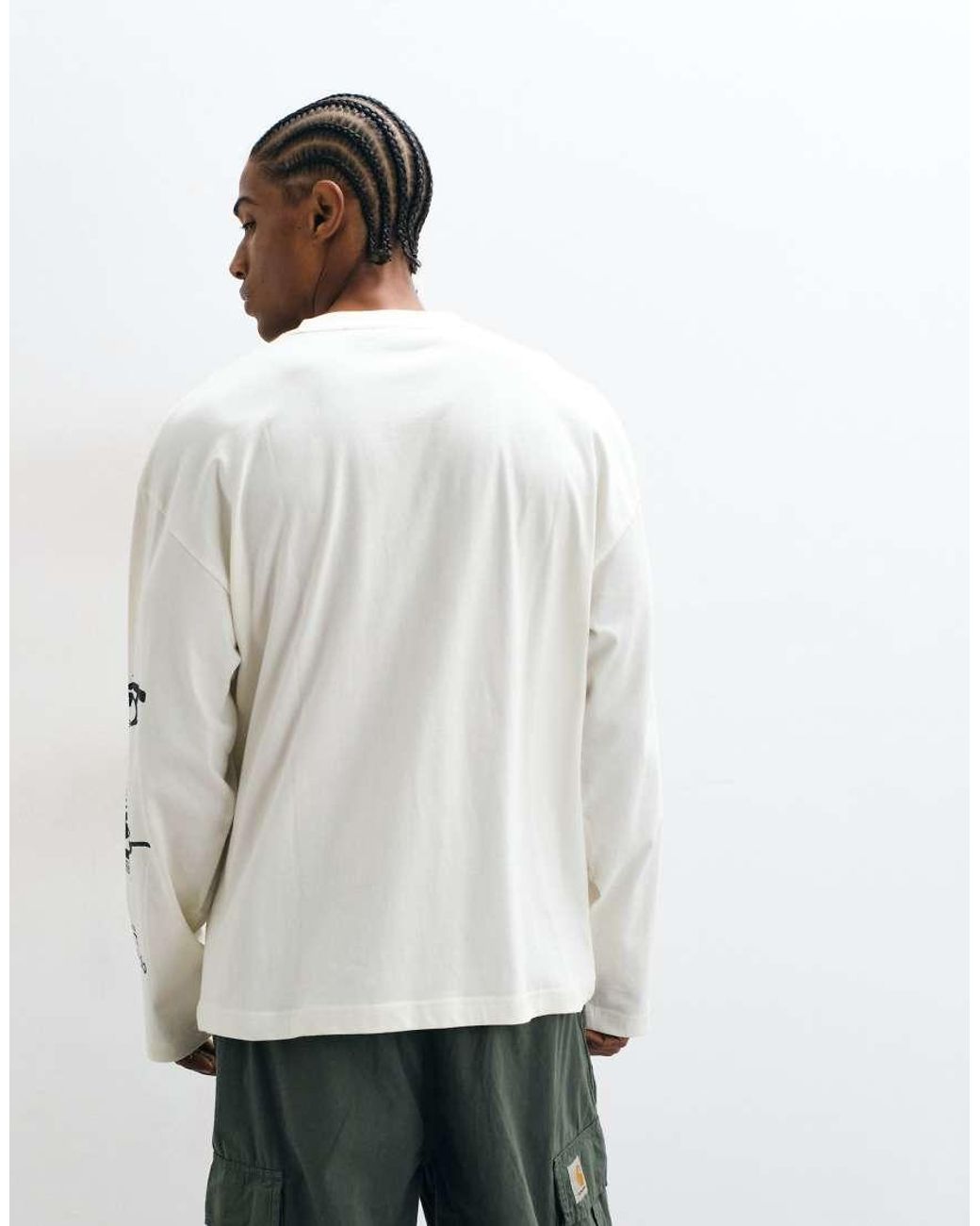 ASOS White Oversize Long Sleeve T-shirt With Arm Graphic for men