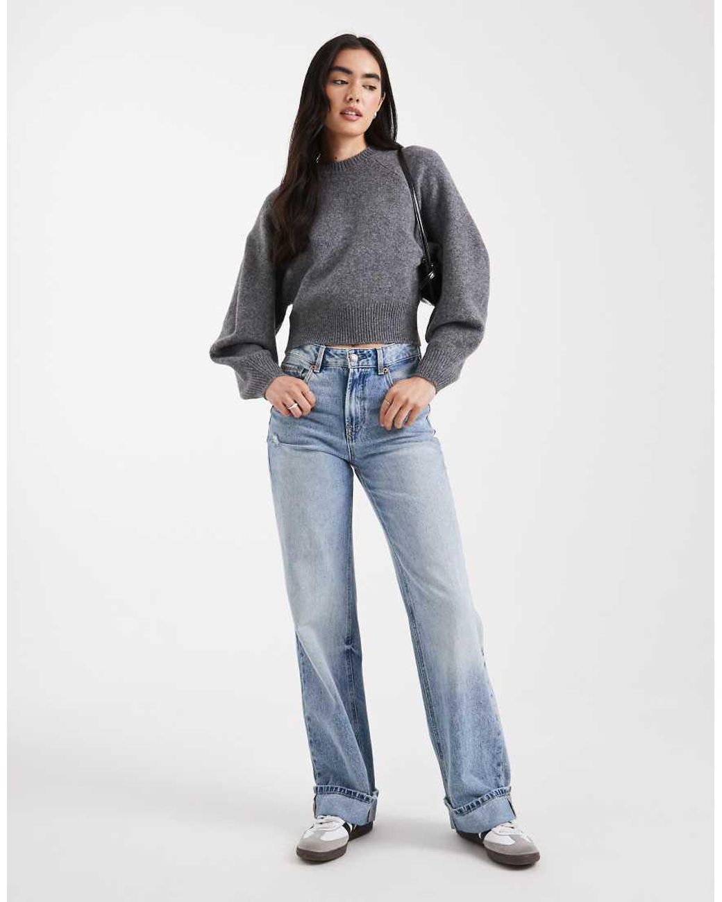 ASOS Gray Crew Neck Jumper With Raglan Detail