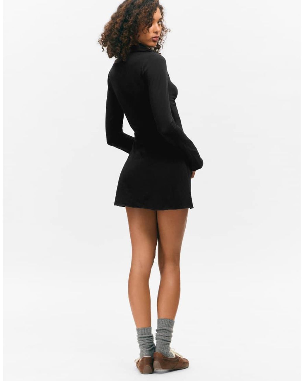Monki Natural Ruched Front Long Sleeve Mini Shirt Dress
