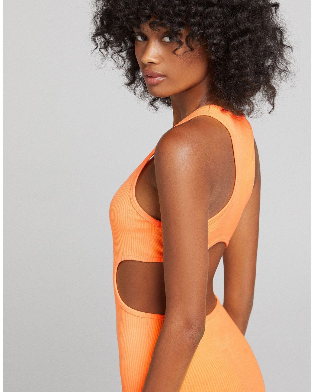 Bershka Cut-out Side Detail Bodycon Dress in Orange | Lyst