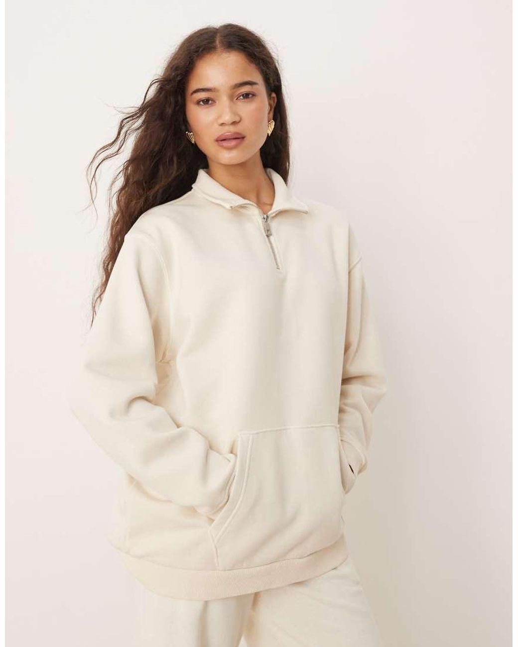 Brave Soul Natural Quarter Zip Funnel Neck Sweatshirt