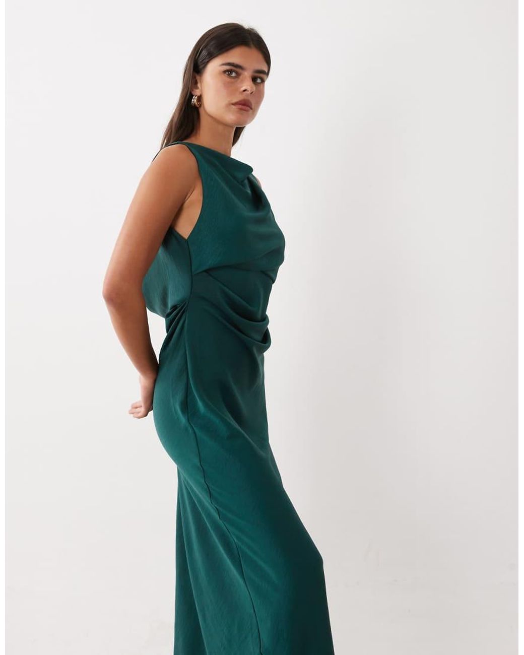 ASOS Green Satin Drape Bodice Maxi Dress With Cowl Back Detail