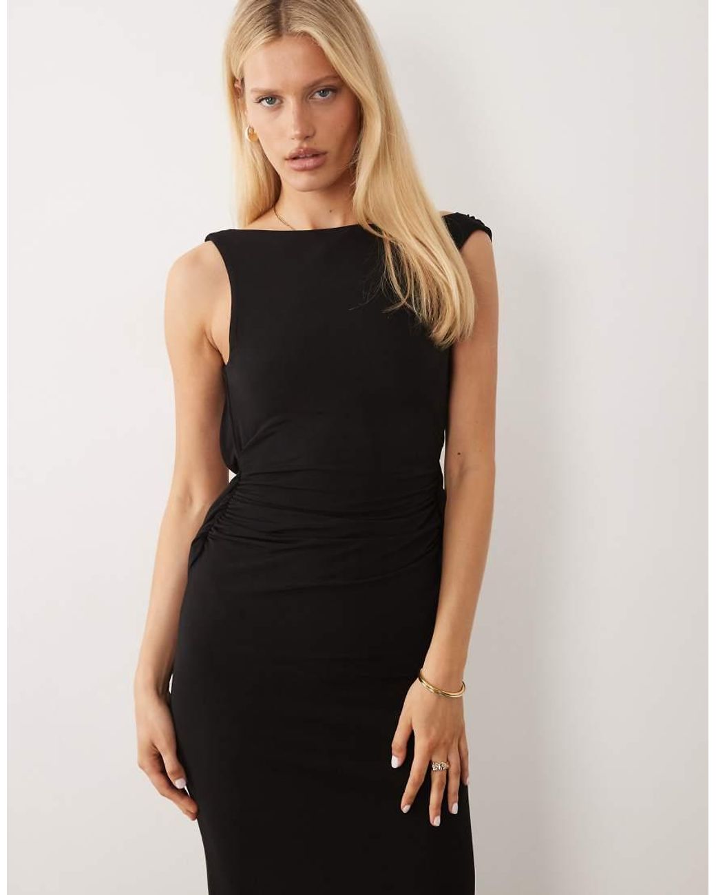 ASOS Black Slinky Maxi Dress With Drape Knot Back Detail