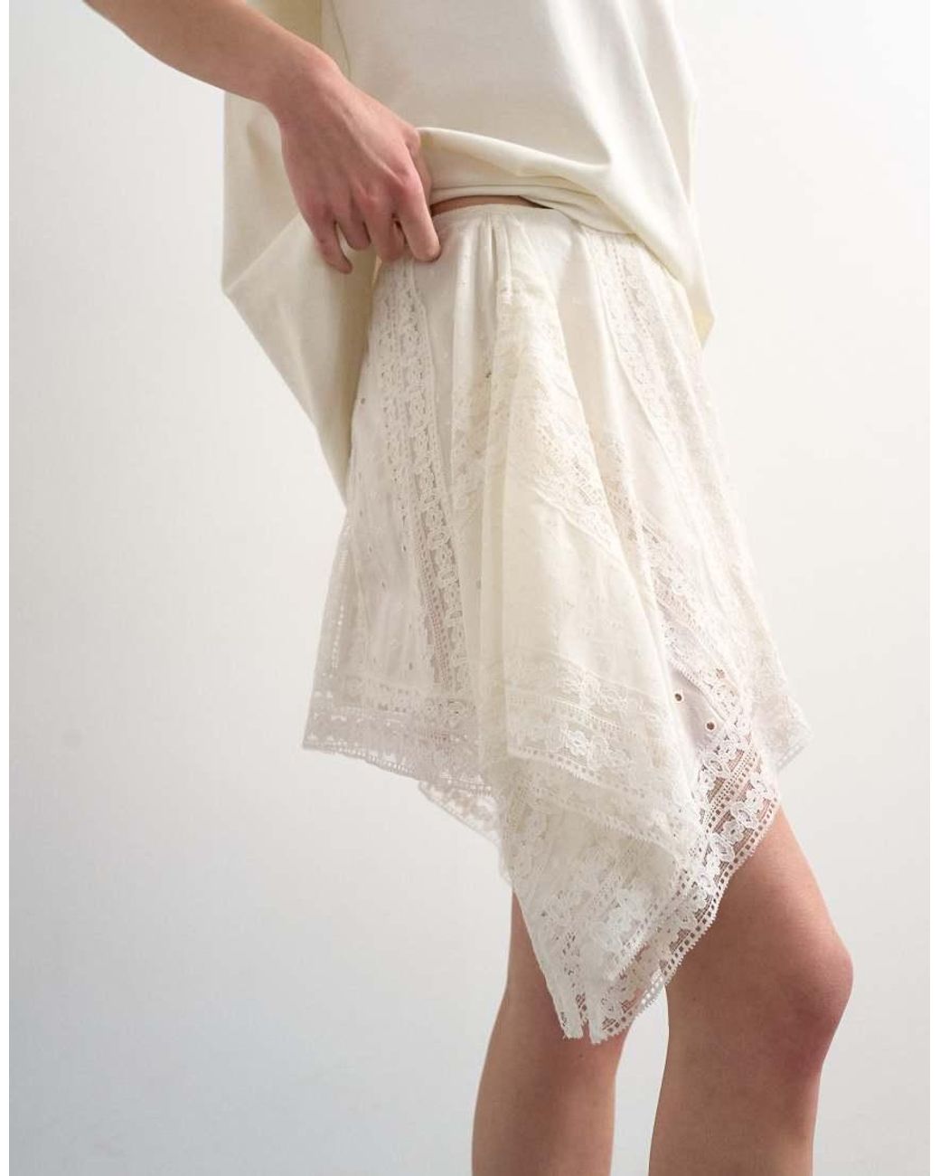 TOPSHOP Natural Hanky Hem Mini Skirt With Heavy Embroidery