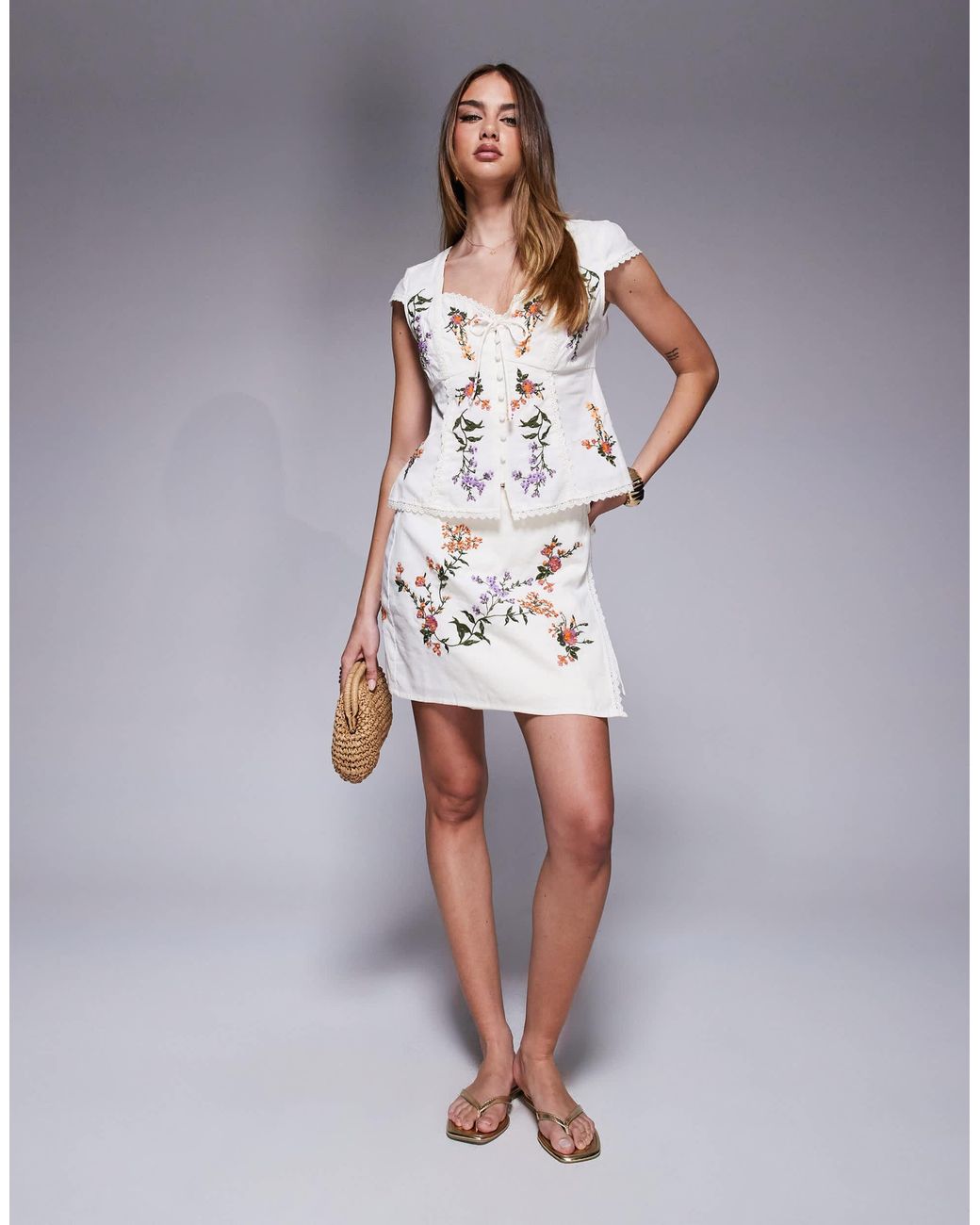sachin and babi light blue dress River Island embroidered bell sleeve mini dress in white