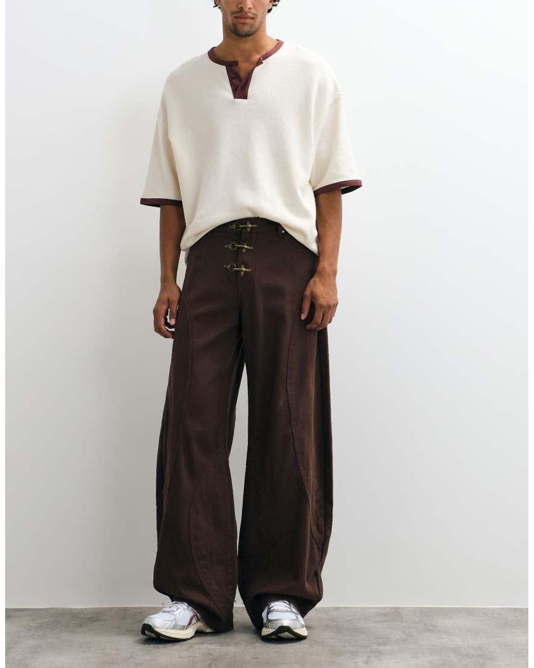 Liquor N Poker White Relaxed Baggy Seam Detail Fireman Clasp Jeans for men