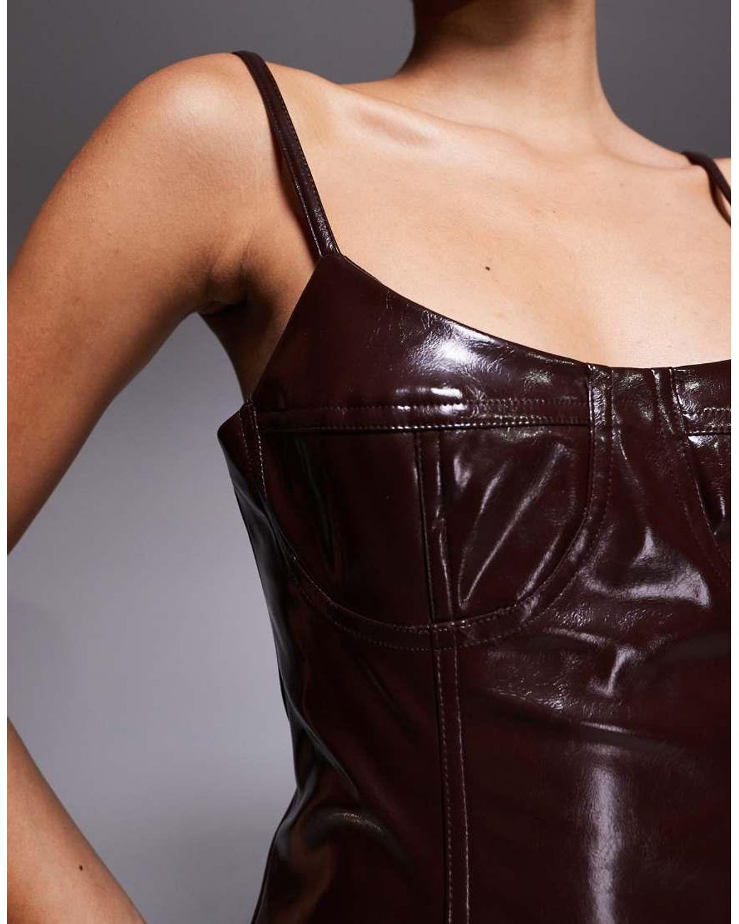 River Island Red Vinyl Midi Corset Dress