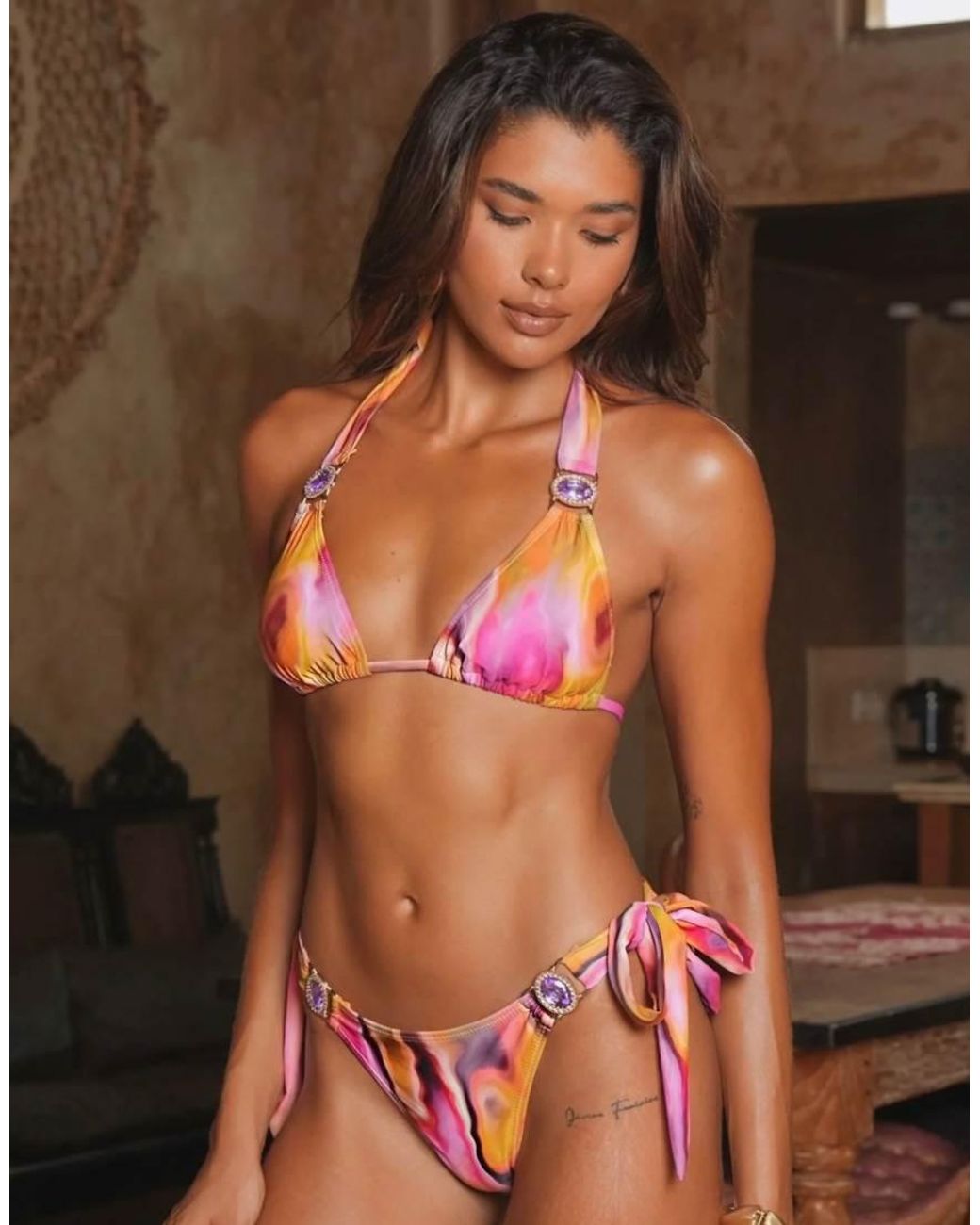 Moda Minx Red Gobi Tie Side Brazilian Bikini Bottom