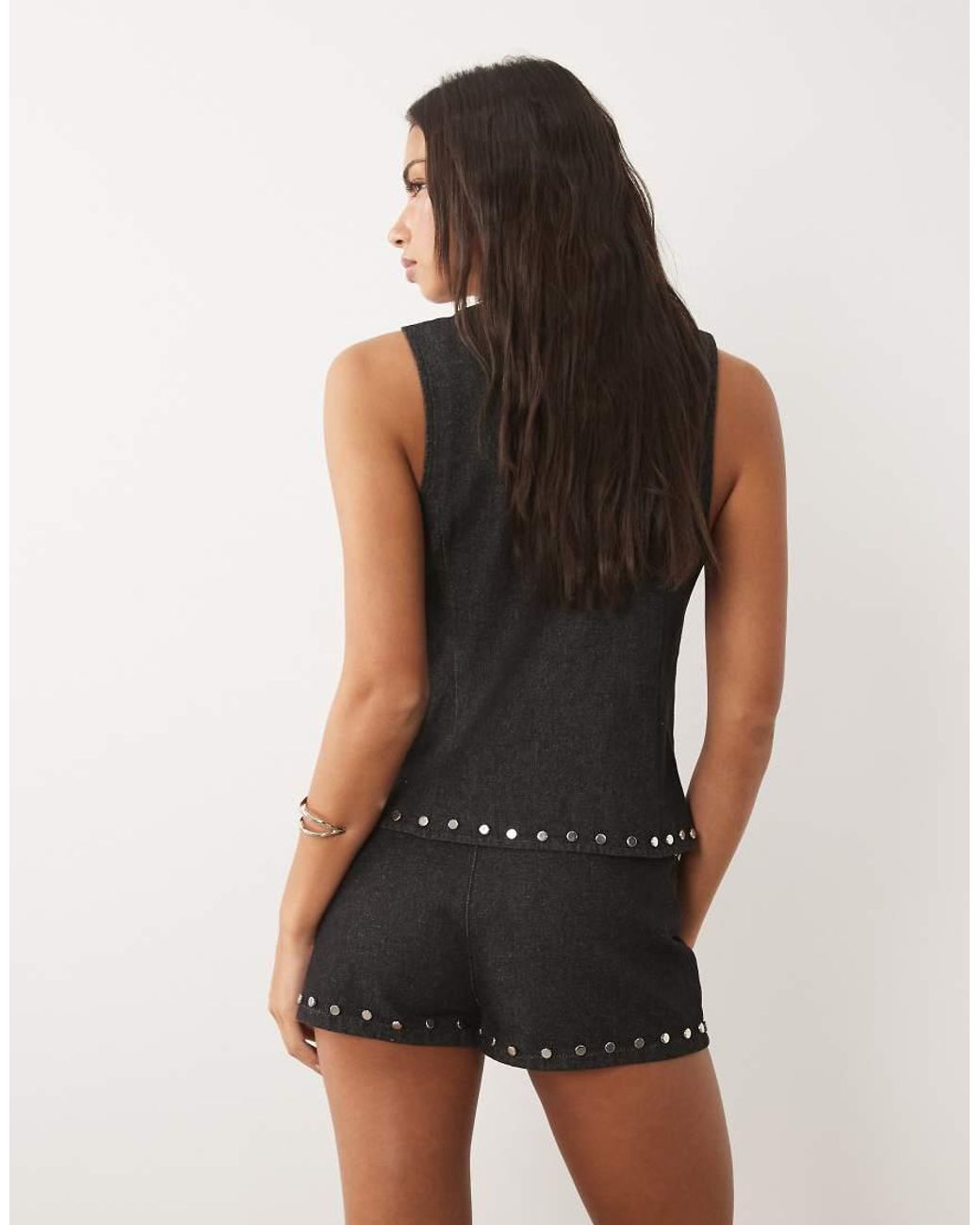 Motel Natural Seria Denim Micro Shorts With Stud Detail