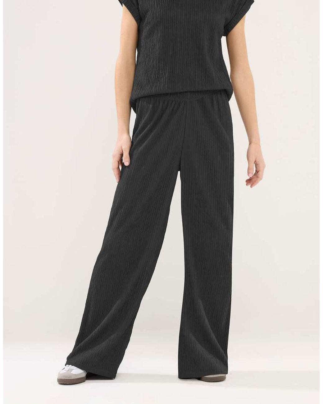 PixieGirl Black Petite Wide Leg Textured Trousers