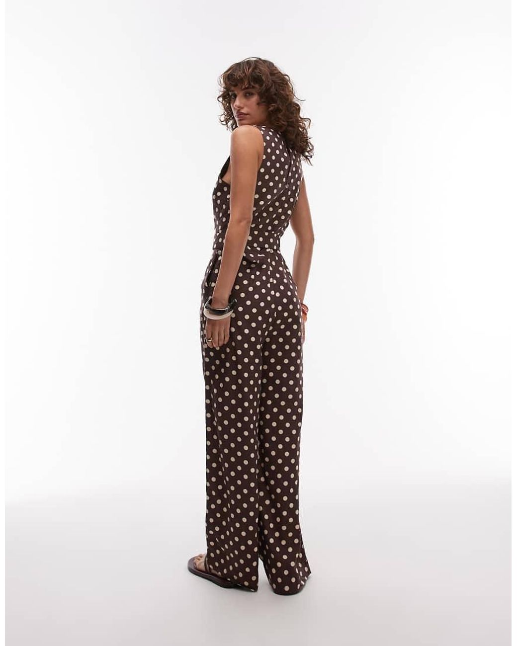 Mango White Straight Leg High Neck Polkadot Jumpsuit