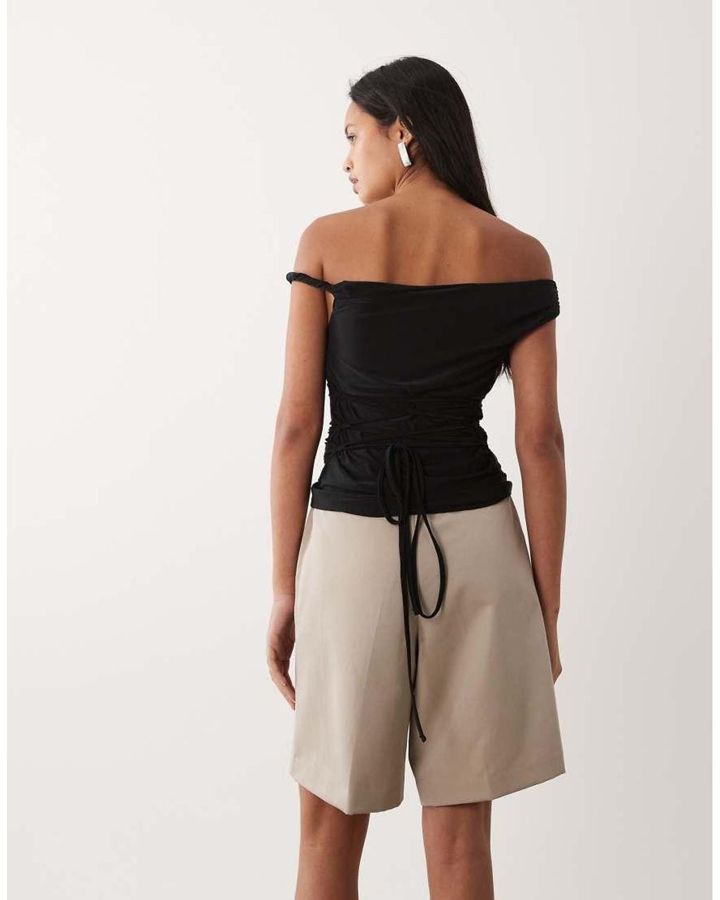 ASOS Black Lace Up Back Twist Shoulder Top