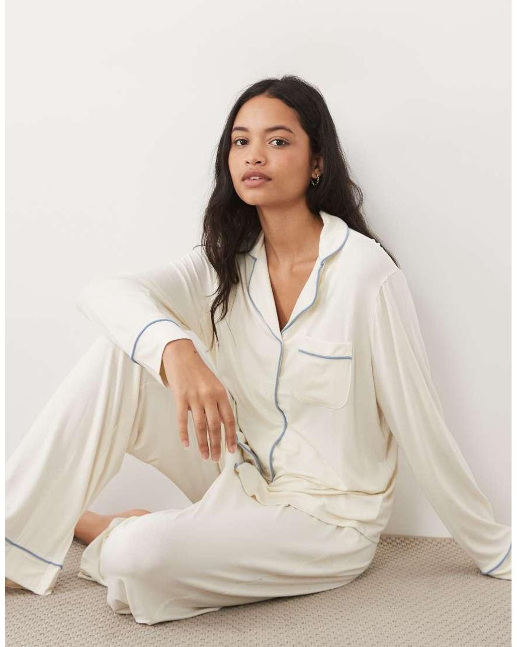 ASOS White Super Soft Long Sleeve Shirt And Trouser Pyjama Set